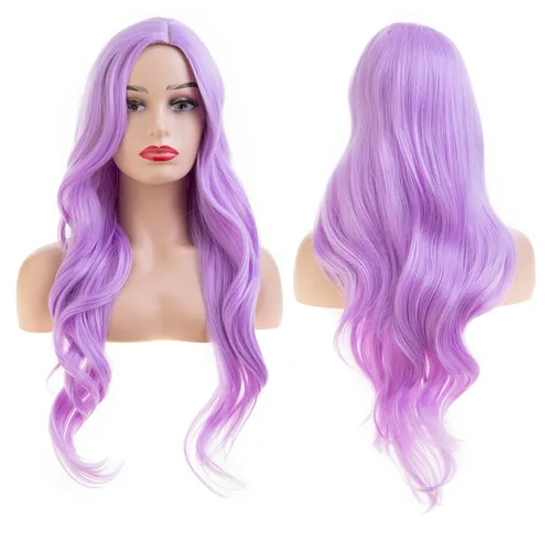 Miniatura 8 de Peluca larga rizada ondulada roja para mujer, raya lateral, aspecto natural, fibra sintética para cosplay, resistente al calor, cabello de reemplazo