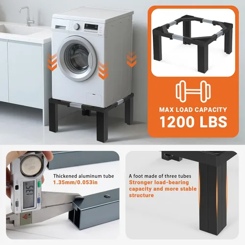 Miniatura 2 de Nefish Pedestal de acero para lavandería de altura de 12 pulgadas, resistente, 1200 libras, soporte para lavadora, base ajustable para refrigerador