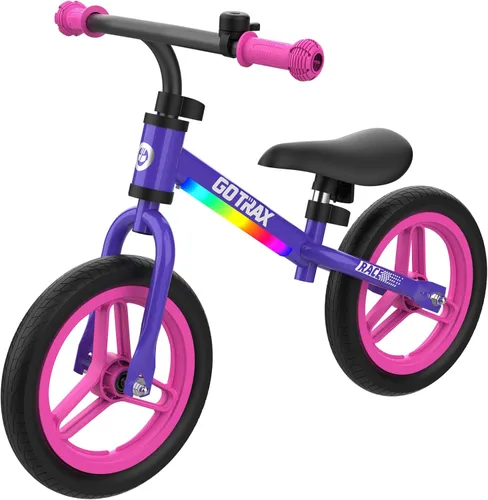 Miniatura 10 de Gotrax KS12 Bicicleta de equilibrio para niños de 2 a 5 años, bicicleta de empuje de 12 pulgadas con luz LED, asiento y manubrio ajustables, Rosa