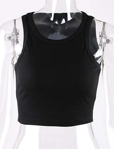 Miniatura 5 de MISSACTIVER - Camiseta corta sin mangas para mujer crop top básico e informal con cuello redondo y ribetes