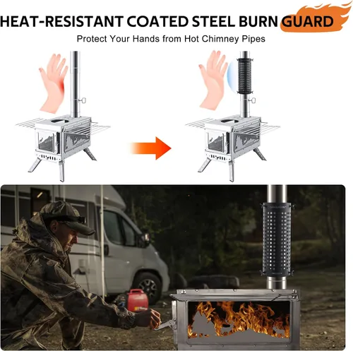 Miniatura 4 de CHANGE MOORE Protector de malla de chimenea de estufa ignífuga, protección antiquemaduras, protección de tienda de campaña, estufa al aire libre