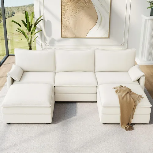Miniatura 101 de Vesgantti 2 Piece Loveseat & 3 Seater Sofa Set, Modular Cloud Couch, Beige