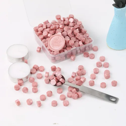 Miniatura 4 de Juego de 300 cuentas de cera de sellado de oro rosa para sello de cera con velas y cuchara de fusión, perfecto para tarjetas de Navidad, sobres