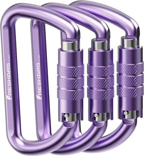 Miniatura 9 de FresKaro Clips de Mosquetón con Bloqueo Automático de 3 pulgadas, 12 kN-2698 libras, Forma D Sólida, Aluminio 7075 de Servicio Pesado, Ligero, 1.09