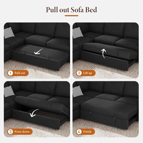 Miniatura 7 de Vesgantti Sofá Seccional Modular de 113.6" con Sofá Cama Extraíble, Sofá Cama en Forma de U de 7 Plazas con Chaise de Almacenamiento, Sofá Seccional
