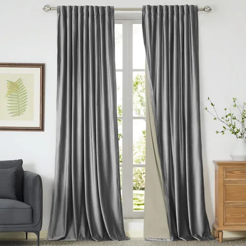 Miniatura 35 de Cortinas opacas de terciopelo dorado de 108 pulgadas para sala de estar, totalmente opacas, elegantes, 2 paneles con pestaña trasera, aislamiento