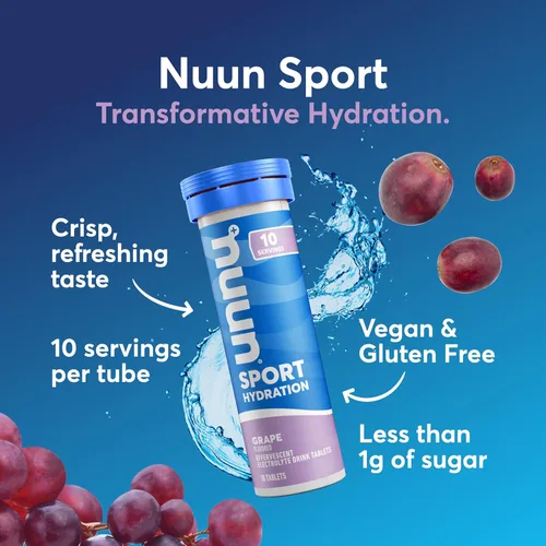 Miniatura 2 de Nuun Sport Tabletas de Electrolitos con Magnesio, Calcio, Potasio, Cloruro y Sodio, Sin Gluten y Veganas, Uva, Paquete de 8 (80 Porciones en Total)