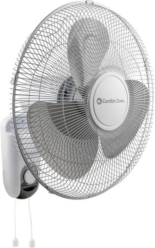 Comfort Zone Ventilador oscilante de montaje en pared con inclinación ajustable, 16 pulgadas, 3 velocidades, rejilla de metal, oscilación de 90