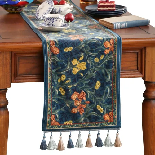 Miniatura 20 de patdrea Camino de mesa de terciopelo francés estilo granja para decoración del hogar, cocina, comedor, fiestas, cenas familiares, boda 12"*63