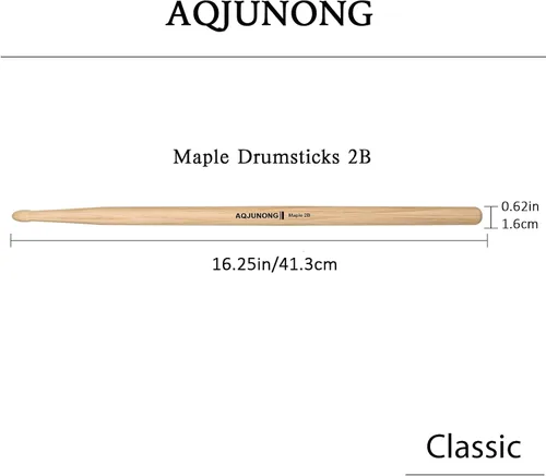 Miniatura 2 de Baquetas AQJUNONG, 12 pares de baquetas de arce 2B Punta clásica de madera de arce, tambor acústico, juego electrónico, accesorios de percusión