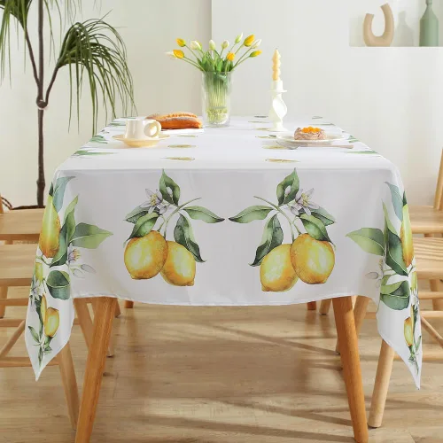 Miniatura 4 de MATIRUG Mantel de limón para mesa rectangular de 60 x 102 pulgadas, mantel de frutas de verano, a prueba de derrames, sin arrugas, tela floral