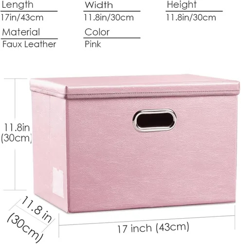 Miniatura 5 de PRANDOM - Cajas de almacenamiento grandes apilables con tapas (paquete de 3 unidades), cajas organizadoras de tela de cuero plegables con tapa