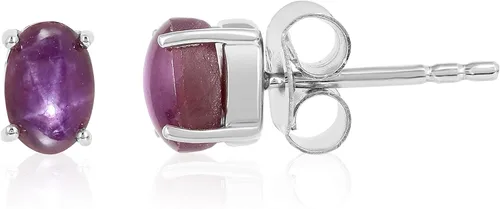 Miniatura 3 de Pendientes de tuerca ovalados con forma ovalada de rubí en plata de ley 925 para mujeres y niñas, Gema, rubí