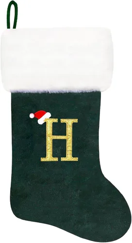 Miniatura 42 de Calcetines de Navidad bordados de 20 pulgadas con monograma, terciopelo negro con puño de felpa blanca supersuave, adornos clásicos para decoración