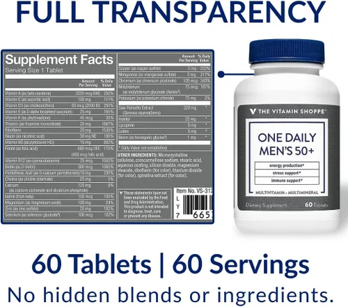 Miniatura 8 de The Vitamin Shoppe Brand One Daily - Multivitamínico multimineral para hombres con magnesio, zinc, calcio y más, estrés energético y apoyo