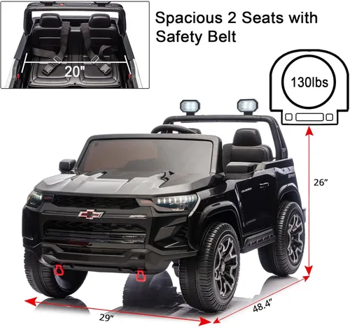Miniatura 6 de juguete de 24 V con batería para niños con control remoto de los padres, coche eléctrico Chevrolet Colorado HD de 2 plazas para niños, camioneta