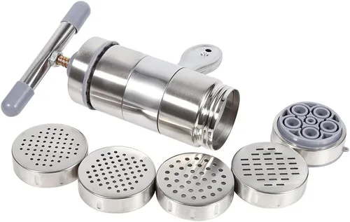 Miniatura 4 de Máquina de fideos, máquina manual portátil de pasta de acero inoxidable con prensa exprimidora de fideos de 5 troqueles, fácil de lavar