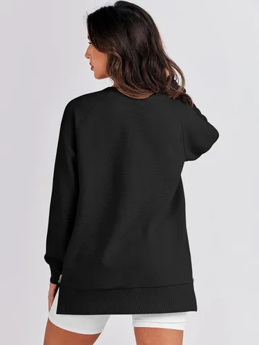 Miniatura 5 de Caracilia Sudaderas de gran tamaño para mujer, manga larga, cuello redondo, túnica con cremallera lateral, ropa de invierno de moda 2023