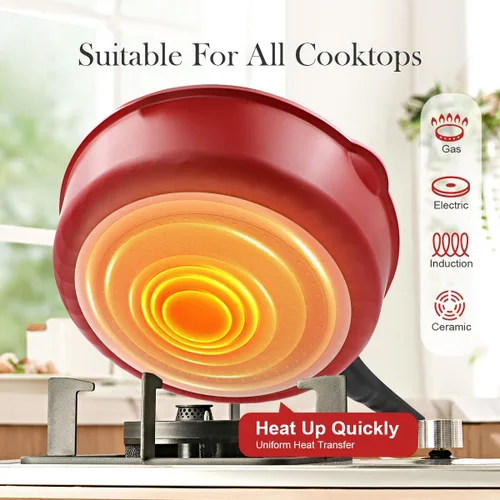 Miniatura 6 de Sartén de 20 cm antiadherente, sartén para tortilla, sartén de chef saludable y no tóxica, sartén para huevos con mango desmontable para todas