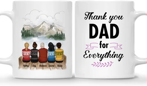 Miniatura 22 de Gossby Taza personalizada (3 hijas) Thank You Dad For Everything, taza personalizada para papá, de regalo, día del padre, cumpleaños, 11 onzas, 15 3