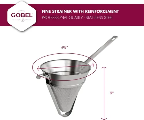 Miniatura 5 de Gobel - Colador fino - 8 pulgadas de diámetro - Acero inoxidable - con refuerzo y con gancho - Calidad profesional - Fabricado en Francia