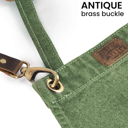Miniatura 3 de LEATHER VILLAGE Delantales de chef para hombres y mujeres con bolsillos grandes, delantal de trabajo ajustable de lona de algodón con espalda Verde