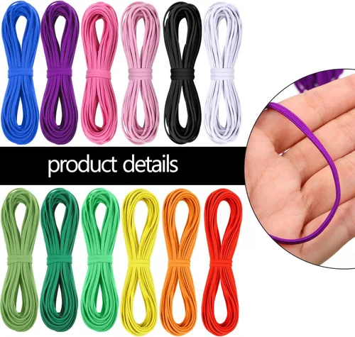 Miniatura 2 de WILLBOND 12 rollos de cordón elástico colorido, banda plana de punto elástico resistente para costura, manualidades, puños de edredón