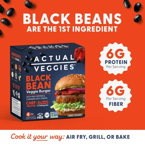 Miniatura 5 de Actual Veggies - Hamburguesa de frijol negro vegetariana, 12 oz