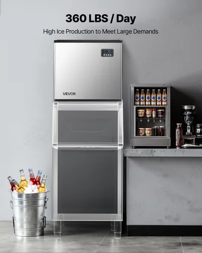 Miniatura 3 de VEVOR Máquina comercial para hacer hielo – Cabezal, máquina de hielo de acero inoxidable de 360 libras/día con autolimpieza, fabricación de hielo