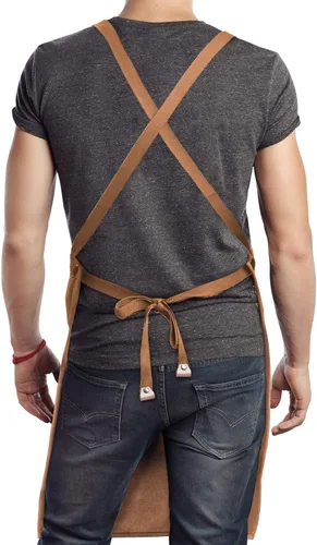Miniatura 3 de Delantal de chef carrotez, de lona de algodón con espalda cruzada ajustable, M-XXL Marrón capuchino