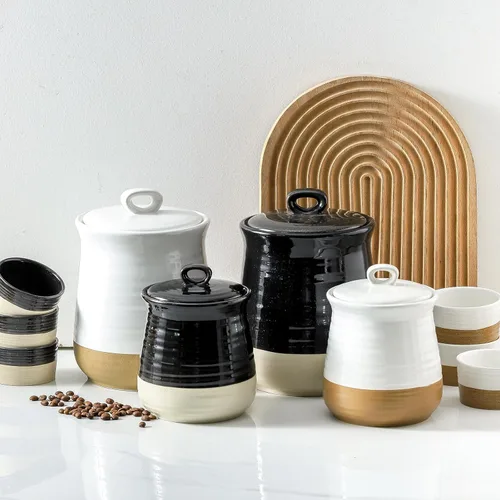 Miniatura 9 de Ceramic Food Storage Jars,25 Oz Porcelain Kitchen Canisters with Airtight Lids Set of 3,Flour Containers for Countertop,Farmhouse Decor Serving