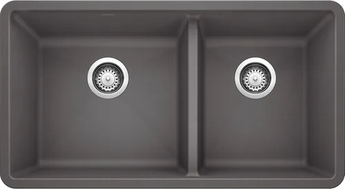 Miniatura 4 de BLANCO 441128 Precis Silgranit 60/40 - Fregadero de cocina con doble tazón, 33 pulgadas, color antracita Gris metálico