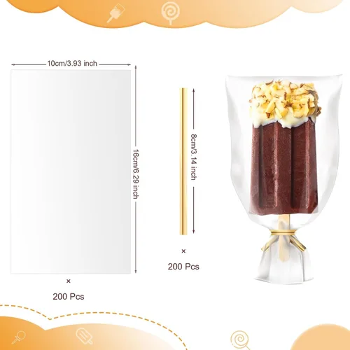Miniatura 2 de Shappy 200 bolsas de celofán de 4 x 6 pulgadas, juego de 100 bolsas transparentes para golosinas con 100 lazos torcidos, bolsa de plástico