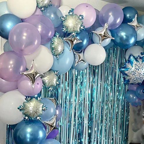 Miniatura 5 de Paready Globos de Frozen, 60 Piezas Globos de 12 Pulgadas Morado Azul Blancos y de Confeti de Nieve de Látex para Niñas Suministros de Fiesta Morado