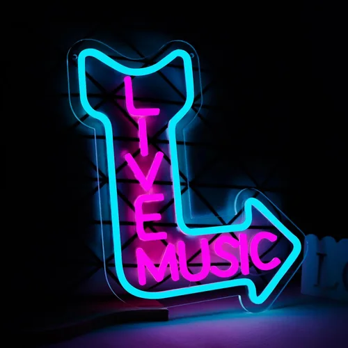 Miniatura 2 de Letreros de neón de música en vivo, luz de neón LED para decoración de pared, letrero iluminado para decoración de la cueva del hombre, cerveza