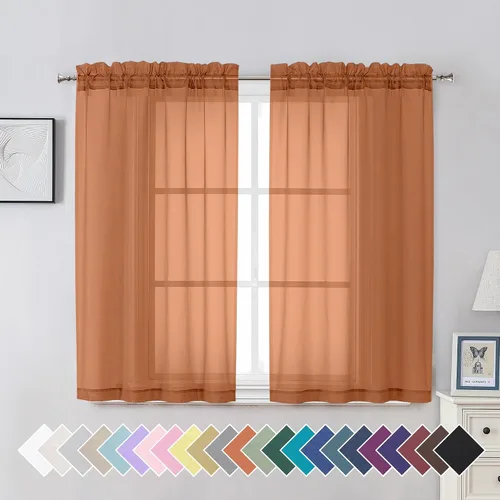 Miniatura 102 de Aiyufeng 2 paneles de cenefa transparente negra de 14 pulgadas de largo, cortinas cortas negras transparentes para dormitorio, cortinas de cocina