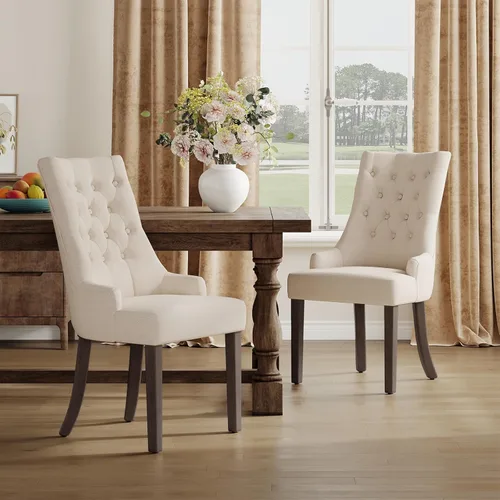 COLAMY Juego de 2 sillas de comedor laterales de tela, sillas de comedor tapizadas con respaldo alado con botón copetudo, sillas de sala de estar