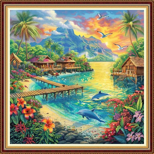 Miniatura 26 de Fanxvivy Kits de punto de cruz estampado para adultos, patrones de punto de cruz impresos, 11CT estampado o contado, kit de bordado de punto