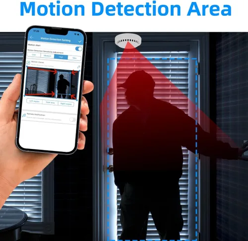Miniatura 4 de Cámara detector de humo hecha a mano, 150 ° gran angular 5000 mAh montado en techo 1080P visión nocturna / detección de movimiento/2.4G WiFi/APP