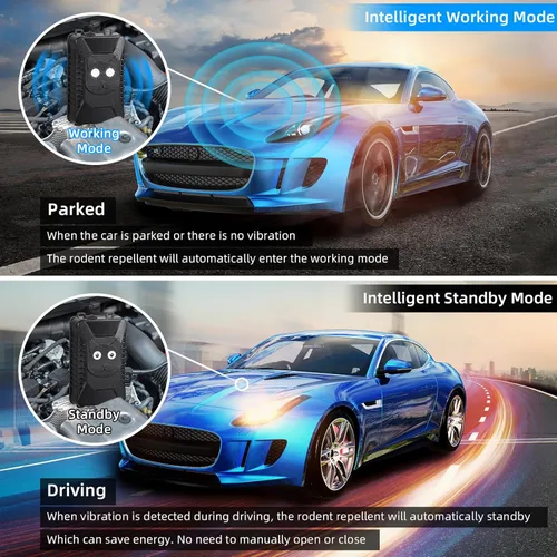 Miniatura 5 de Repelente de roedores para automóvil debajo del capó, repelente ultrasónico de ratones para automóviles, repelente de roedores a pilas para motores