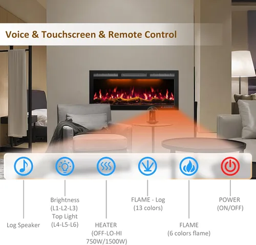 Miniatura 3 de Chimenea eléctrica de 50 pulgadas habilitada para WiFi con insertos y montaje en pared, chimenea eléctrica empotrada, llama multicolor, control por