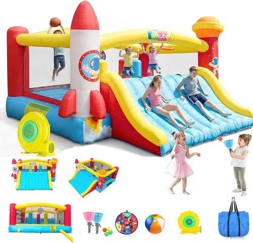 Miniatura 9 de Whubefy Casa de rebote para niños grandes de 8 a 12 años, casa de salto de 13 x 11 pies con área de salto, aros de baloncesto, juego de pelota