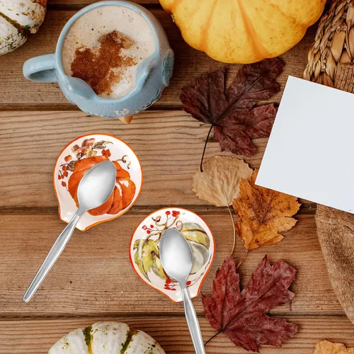 Miniatura 7 de Whaline Cuchara pequeña de cerámica con acuarela, calabaza de otoño, soporte para cucharas de café para agitadores de café, cucharadita, fiesta