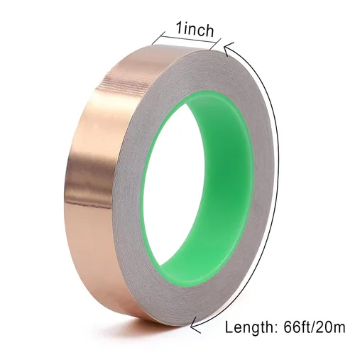 Miniatura 2 de BOMEI PACK Cinta de lámina de cobre, 1 paquete de 1 pulgada x 66 pies con adhesivo conductor para guitarra y manualidades, soldadura, vitrales