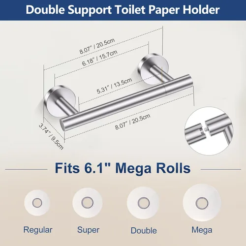 Miniatura 3 de TQKAG Juego de 5 piezas de accesorios de baño de níquel cepillado 23.6" SUS304 de acero inoxidable Juego de soporte de toalla de baño Soporte