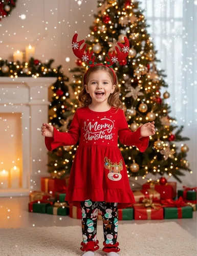 Miniatura 3 de Conjunto de 3 piezas de pantalones de Navidad para niñas pequeñas, diseño de ciervo y manga larga, regalos de Navidad para niñas