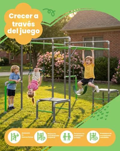 Miniatura 6 de Gimnasio de la Jungla al Aire Libre con Marco de Barras para Monos, Set de Escalada, Barra de Trapecio, Columpio de Cinturón, Barras de Gimnasia