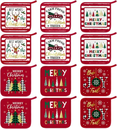Miniatura 20 de Bencailor 12 soportes para ollas con bolsillo para cocina, guantes calientes para horno, bolsa de galletas, guantes de horno para cocina, regalo