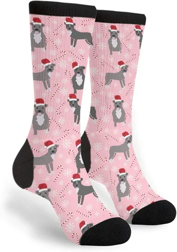 Pitbull - Calcetines casuales de Navidad para hombres y mujeres, divertidos y divertidos calcetines de tubo, negro y blanco
