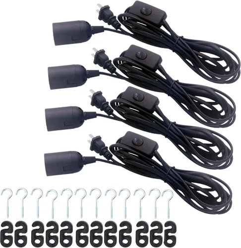 Miniatura 10 de Paquete de 2 cables de extensión de enchufe de luz LED E26/E27 de 5.9 pies con interruptor de encendido/apagado y enchufe de alimentación de CA